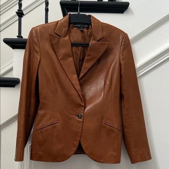 Ralph Lauren Women's Tan Leather Blazer - Picture 1 of 8